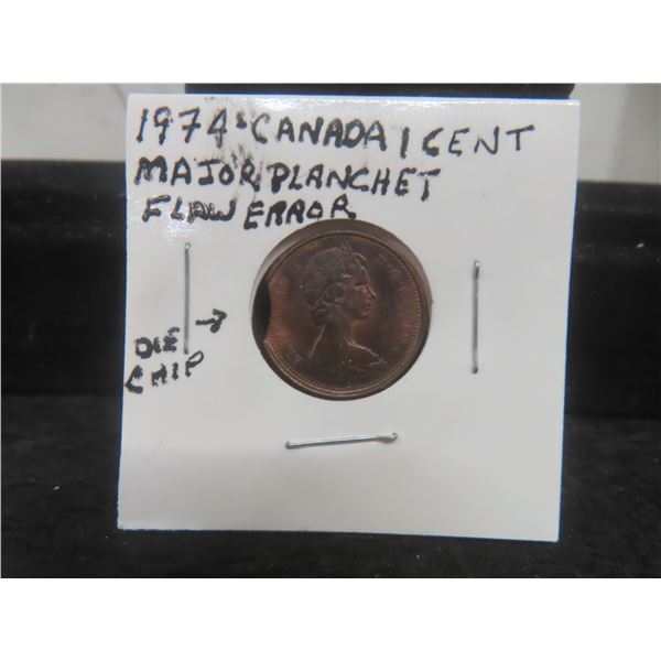 1974 Canadian 1¢ with Major Planchet Error