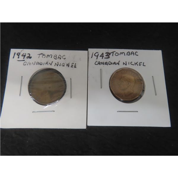 1942 and 1943 Canadian Tombac 5¢ Coins