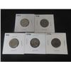 Image 1 : 5 Canadian 5¢ Coins – George V – 1923, 28, 31, 32, 36