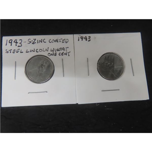 2 1943 U.S. Steel Lincoln Wheat 1¢ Coins