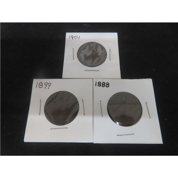 3 Canadian Large 1¢ Coins – 1888, 1889, 1901