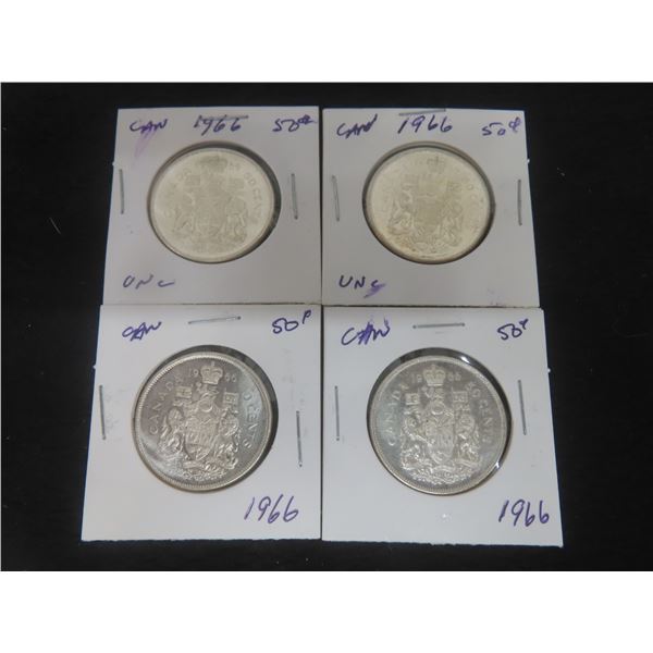 4 1966 Canadian 50¢ Coins