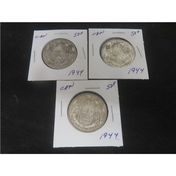 3 Canadian 1944 50¢ Coins