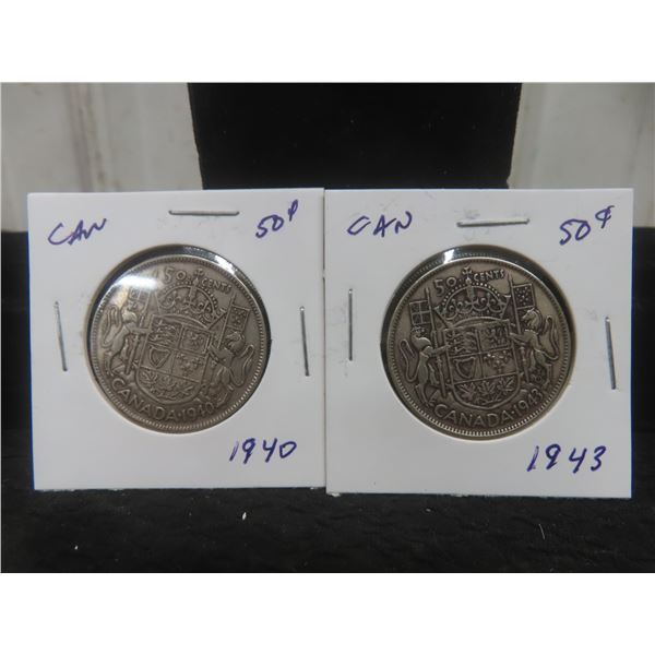 2 Canadian 50¢ Coins – 1940, 1943