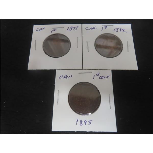 3 Canadian Large 1¢ Coins – 1895, 1893, 1892