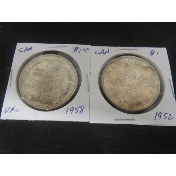 2 Canadian $1 Coins – 1952 and 1958