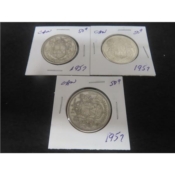 3 1957 Canadian 50¢ Coins