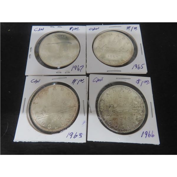 4 Canadian $1 Coins – 1967, 1966, 1965, 1963
