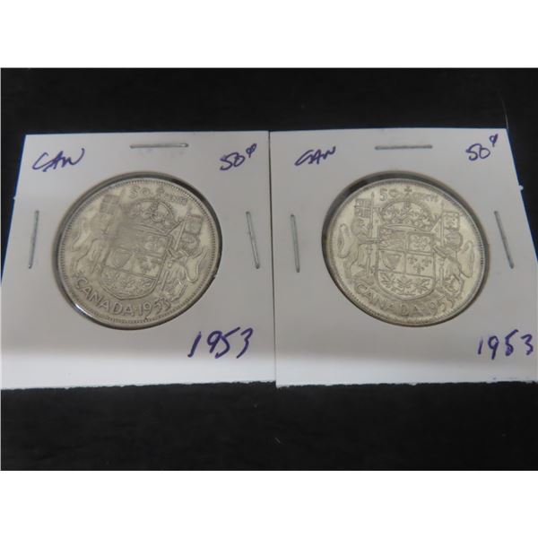 2 1953 Canadian 50¢ Coins