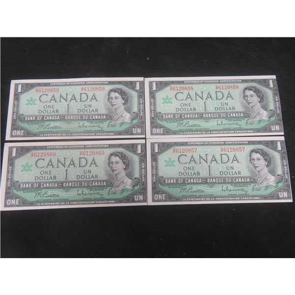 4 Offcut 1967 Canadian Centennial $1 Bills – Crisp