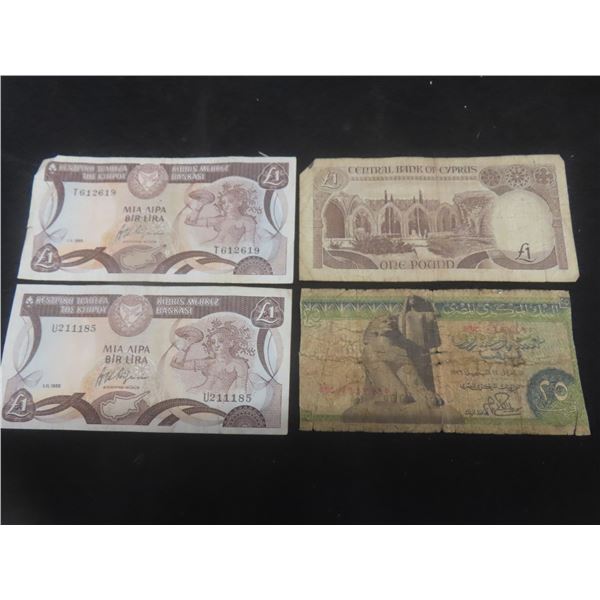 4 World Currency Bills – Egypt and Cyprus