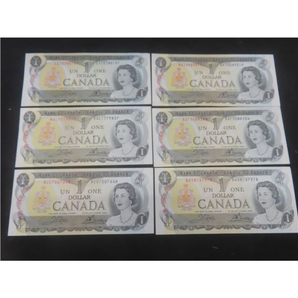 6 1973 Canadian $1 Bills – Crisp