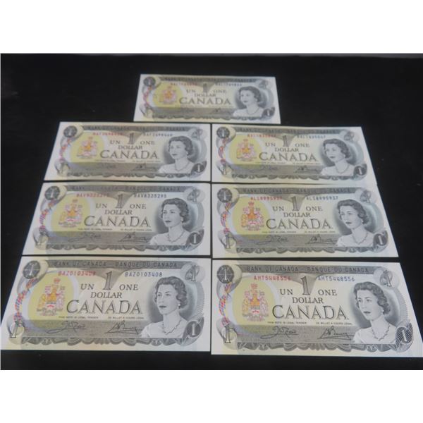 7 1973 Canadian $1 Bills – Crisp