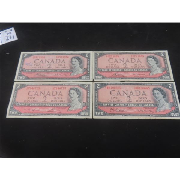 4 1954 Canadian $2 Bills