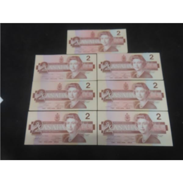 7 1986 Canadian $2 Bills – Crisp