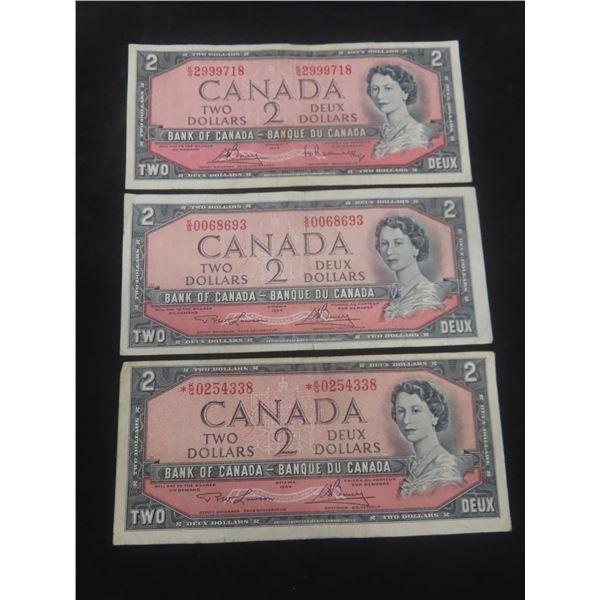 3 1954 Canadian $2 Bills