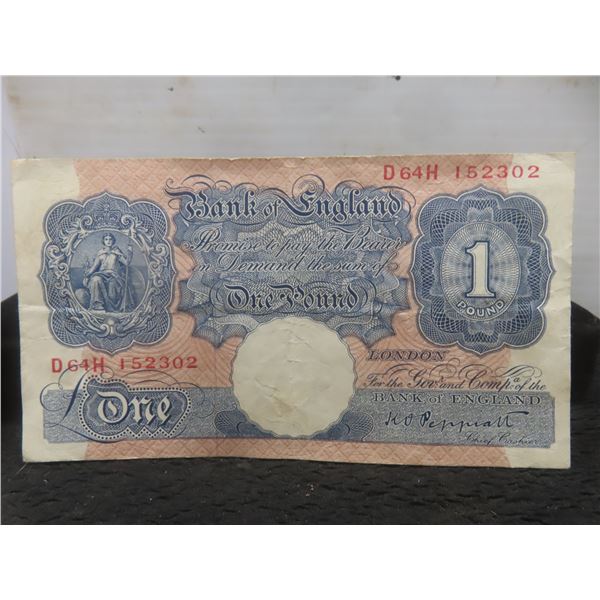 1940 Bank of England 1 Pound Emergency Wartime Banknote