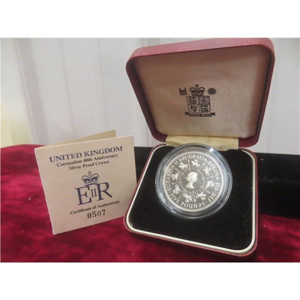 1993 UK Coronation 40th Anniversary Silver Proof Crown