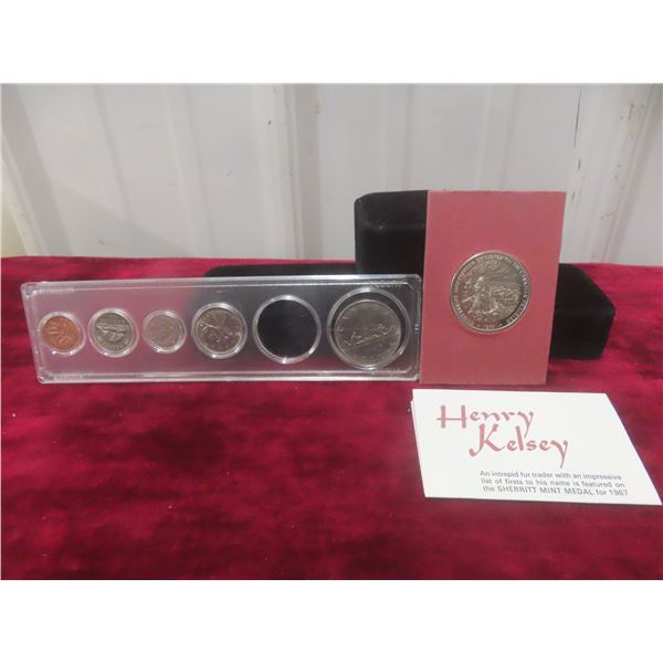 1967 Sherritt Mint Henry Kelsey Medal Pure Nickel and 1968 Uncirc Can Coin Set (Missing 50¢)