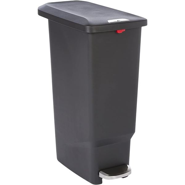 Group of 3 Amazon Basics Narrow Kitchen Plastic Rectangular Trash Can with Steel Pedal, Black, 40 l 