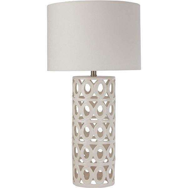 Group of 2 Amazon Brand - Stone & Beam Ceramic Geometric Cut-Out Table Desk Lamp With LED Light Bulb