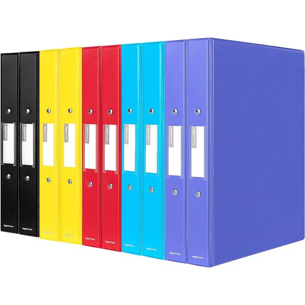 Group of 10 -  Amazon Basics A4 2-Ring Binder with 25 mm Spine, Assorted Colours - (Pack of 10) B08V