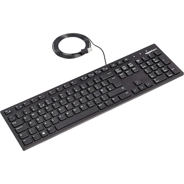 Group of 5 Amazon Basics Matte Black Wired Keyboard, UK QWERTY Layout B07VWBJLFX