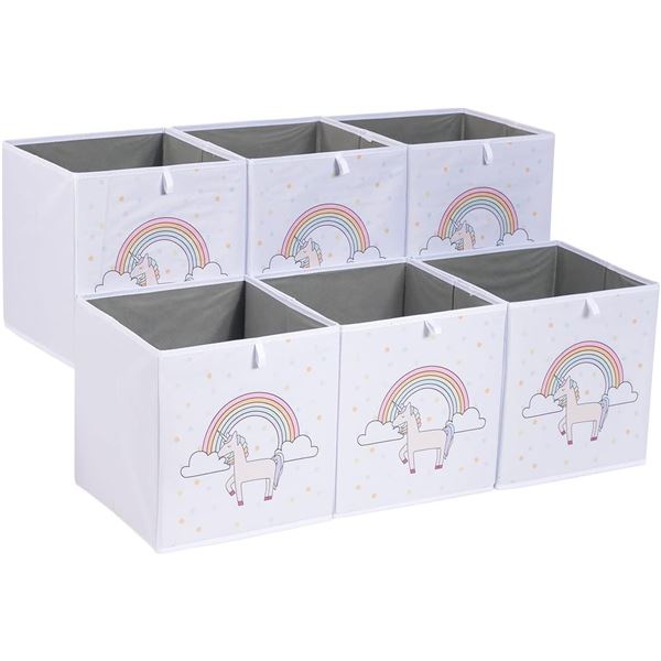 Group of 4 Amazon Basics - Foldable Fabric Storage Bins for Kids, 6-Pack, Unicorn, 13 x 15 x 13 inch
