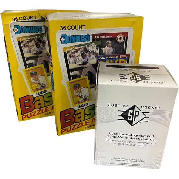Set of 2 Donruss 1989 Baseball Puzzle/Cards & 2021-2022 Hockey Autograph Jersey Cards - Total approx