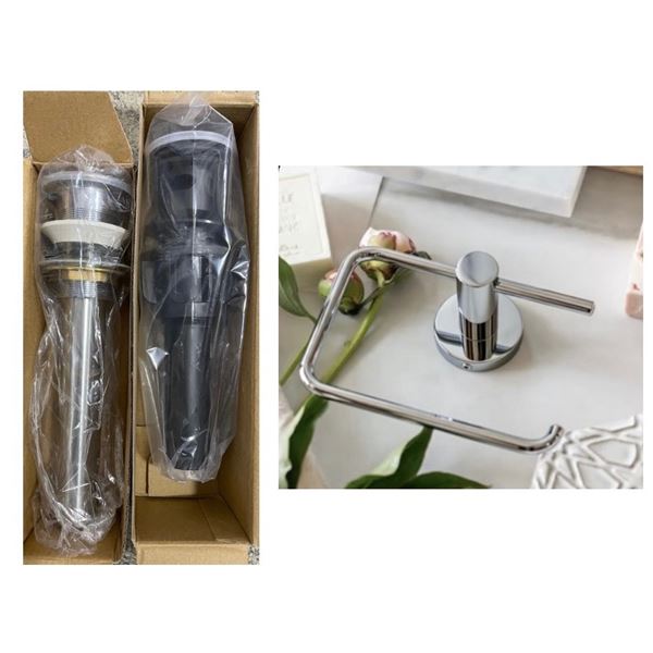 NEW Ollie Nickel Chrome Paper Holders (3 pcs) & Pop-Up Drain Chrome - includes x1 Huntington ABS Pus