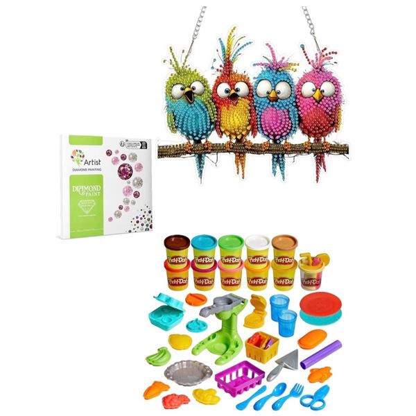 NEW Kids DIY - includes Set of 2 Artist Diamond Paintings & 3 Set of Hasbro Modeling Compound with T