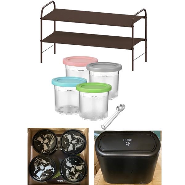 NEW Group of 2-Tiers Shoe Rack/Car Skull Hubcaps/Car Trash Cans & More