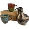 Image 1 : NEW Set of 2 16 oz Klin-Fired Ceramics Glazed Coffee Mugs & Decorative Pottery Kitchen Bird