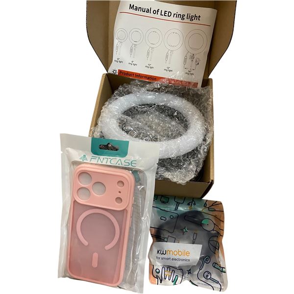 NEW Mini LED Ring Light, Pink Iphone 17 Pro Case & Black Silicone Case for JBL Buds
