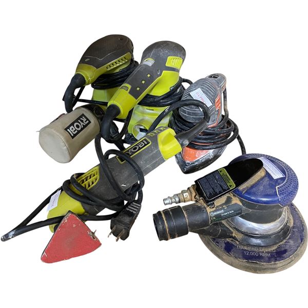 Group of 5 assorted Sanders - includes Black +Decker Angler Sander, x2 Micro filtration Ryobi & More