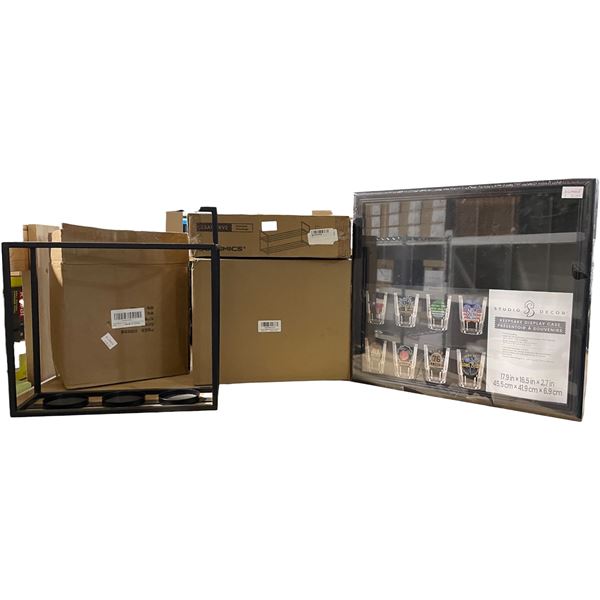 NEW Group of Assorted Decor & Storage - includes Studio Decor Black Keepsake Display Case/Shoe Rack/