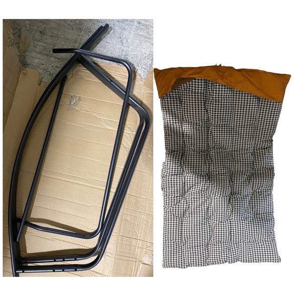 Open Box Hammock Chair (?) with Black Metal Frame & Pattern Cushion (No Manual or Hardware Kit)