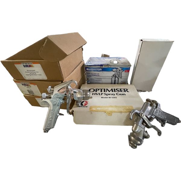 Group of Devilbiss Pressure Feed Spray Gun, Mastercraft Siphon-Feed Spray Gun & Optimiser HVLP Spray