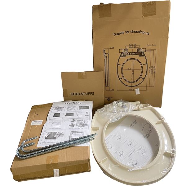 NEW Misc. Boxes - includes Group of 2 Cream 14" Toilet Seat/ Black Metal Hanging Basket & More