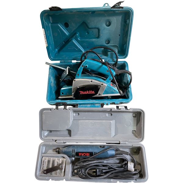 Group of 2 Tools - includes RYOBI Detail Carver DC500 & MAKITA Corded Electric Power Planer, with Ha