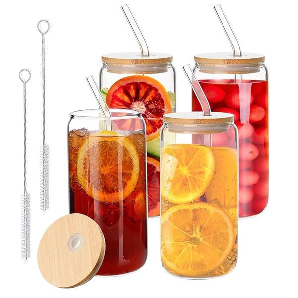 NEW 2-pack of Bamboo Lids Straws Glass Cans - approx. 8 pcs