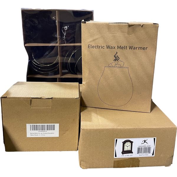 NEW Electric Wax Melt Warmer, Brown Vintage Style Grandfather Clock & Misc. Christmas Decoration