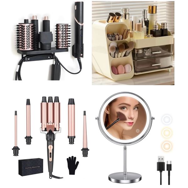 NEW Hair & Makeup Storage Accessories - includes Hair Curler/ x5 Wall Mounted Organizers/ Makeup Org