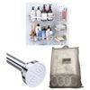 Image 1 : NEW Group of Bathroom Storage Items - includes Black Metal Shelf/2 Shower Curtains & 3 Tension Showe