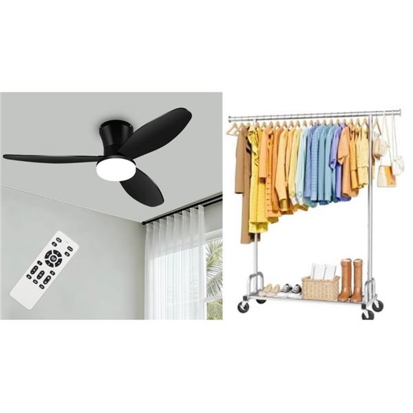 NEW 42" Ceiling Fan with light & Sakugi Garment Rack