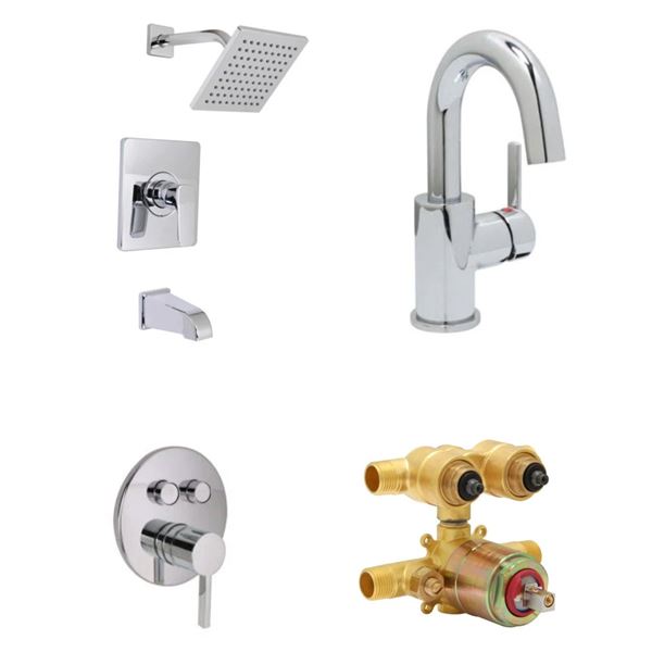 NEW Huntington Group of 3 EU Lavatory Faucet Chrome/Single Handle Tub Shower Faucet/Satin Nickel PVD