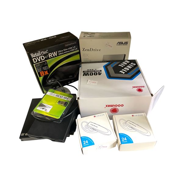 Group of Misc. Electronics - includes DVD Zen Drive 8X ASUS/ Link Dream Microphones & More