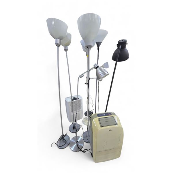 Group of Assorted Floor Lamps & x2 AC Units (Used - Not Tested)