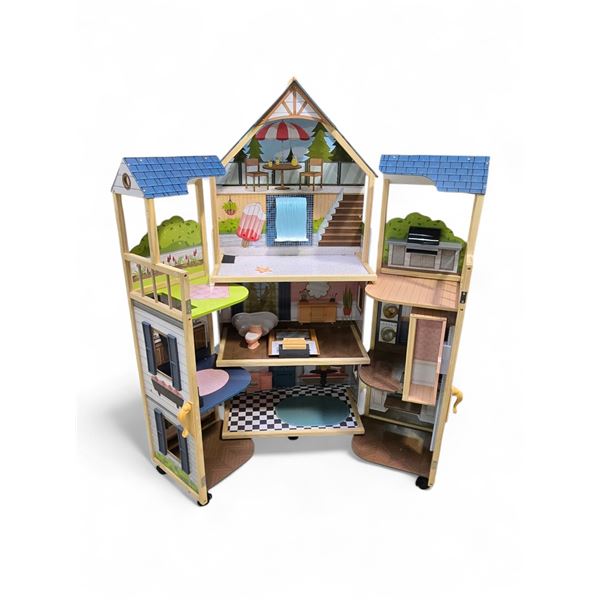 Large Fold Out Play Doll Toy House on Wheels