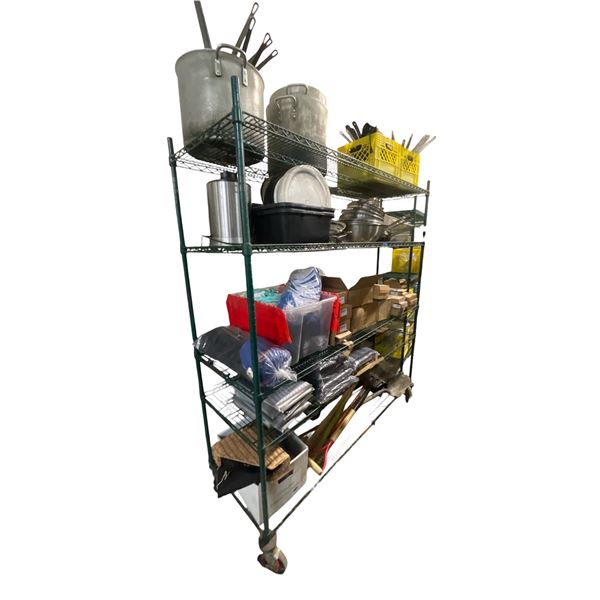 Shelf Lot of Misc - Pots & Pans, Various Misc Hats, Wine Rack in Box, Etc. (Rack not included)